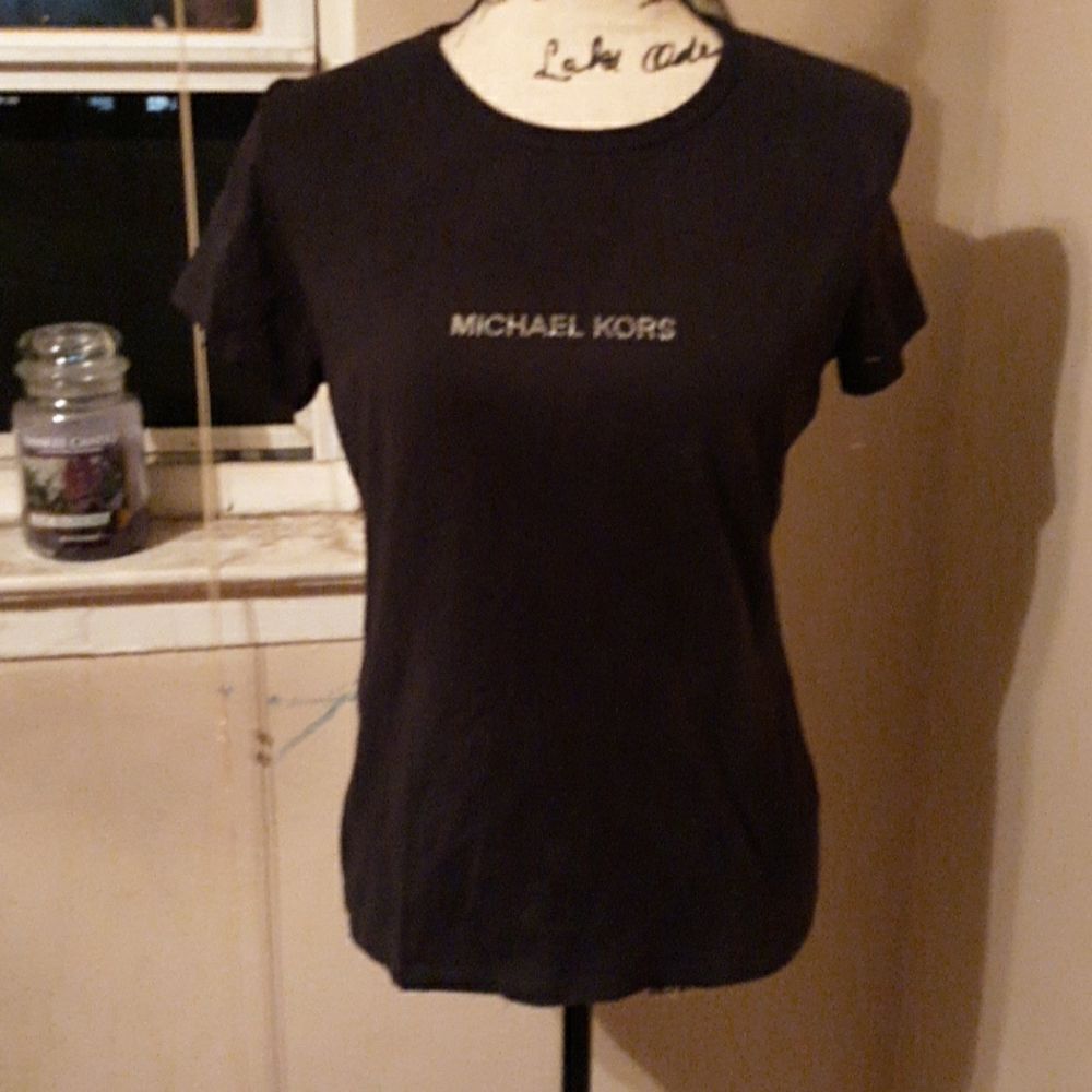 MICHAEL KORS RHINESTONE LOGO BLACK SHORT SLEEVE TEE L - Picture 4 of 4